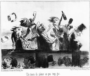Zábavný vlak trochu příliš veselý: převzato z „“Les trains de Plaisir““, kreslených seriálů na železnici Honore Daumier (1808-1879). "Serenáda" od Honoré Daumier