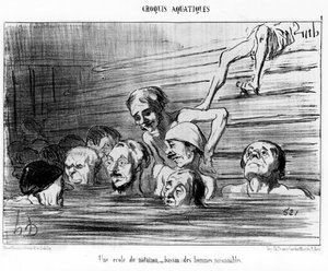 Plavecká škola, bazén rozumných mužů: ilustrace převzatá ze série kreslených filmů o plavání „Sketch d