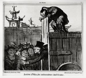 Do Pekinu dorazili američtí velvyslanci. V sérii En Chine, ilustrace Honore Daumier (1808-1879), publikované v „“ Charivari“, ze dne 13. října 1859. od Honoré Daumier