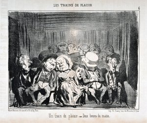 Umělecké dílo Honore Daumiera (1808-1879) Charivari pochází z roku 1852: Serie LES TRAINS DE PLAISIR - Vlak potěšení. - Dvě hodiny ráno. MUZEUM VÝTVARNÉHO UMĚNÍ - PALACE LONGCHAMP, MARSEILLE od Honoré Daumier