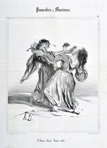 Umělecké dílo Honore Daumiera (1808-1879). Charivari pochází z roku 1840: Řada PŘÍSLUŠENÍ A MAXIMA „A bon cat bon rat““ MUZEUM VÝTVARNÝCH UMĚNÍ - PALAIS LONGCHAMP, MARSEILLE od Honoré Daumier