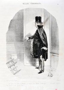 Umělecké dílo Honore Daumiera (1808-1879). Charivari pochází z roku 1842: Serie MORES CONJUALES „“ Nebe po třech měsících nepřítomnosti nacházím svou ženu v demenageu a jaké vzpomínky omývám jejím velkým Bohem! “” MUZEUM VÝTVARNÉHO UMĚNÍ - PALACE LONGCHAMP od Honoré Daumier