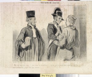 Umělecké dílo Honore Daumiera (1808-1879). Charivari pochází z roku 1845: Serie LES PEANS DE JUSTICE. "" -Můj drahý, co chceš... měli jsme smůlu... Tentokrát jsem nemohl dokázat tvou nevinu... ale doufám, že tvůj příští let budu šťastnější.""""" výňatek z od Honoré Daumier