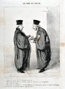 Umělecké dílo Honore Daumiera (1808-1879). Charivari pochází z roku 1845: Serie LES PEOPLES DE JUSTICE “” -Jak jsem vám řekl, opravdu váš fakt! Byli jsme krásní. Byli jsme krásní!... opravdu jen v Palais známe způsob, jak se o tom hádat a mluvit od Honoré Daumier