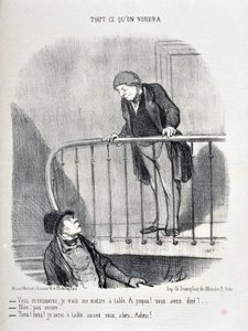 Umělecké dílo Honore Daumiera (1808-1879). Charivari pochází z roku 1853: Serie VŠE CO BUDETE „Omluvte mě, sednu si ke stolu. O tom! večeřel jsi? - Ne, ještě ne. "No, dobře, budu u stolu dřív než ty""" MUSEE DES BEAUTS ARTS - PALAIS L od Honoré Daumier