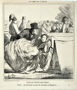Umělecké dílo Honore Daumiera (1808-1879) Charivari pochází z roku 1859: Serie AU CAMP DE SAINT MAUR Návštěva stanů Turcos. “” -Tady!... spí jako obyčejní muži...” MUZEUM VÝTVARNÝCH UMĚNÍ - PALACE LONGCHAMP, MARSEILLE od Honoré Daumier