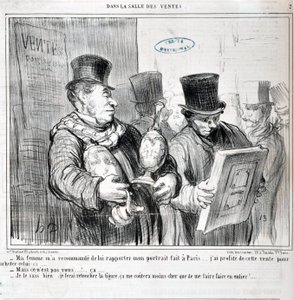 Dílo Honore Daumiera (1808-1879). Charivari pochází z roku 1859: Moje žena mi doporučila, abych jí přivezl svůj portrét z Paříže... Využil jsem výprodeje a koupil tento... -Ale nejste to vy... ca... - Já to vím, udělám t od Honoré Daumier