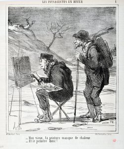 Umělecké dílo Honore Daumiera (1808-1879). Charivari pochází z roku 1864: Serie LES LANDSAGISTS V ZIMĚ “” - Můj starý muži, vašemu obrazu chybí teplo - A malíři ano! “” MUZEUM VÝTVARNÉHO UMĚNÍ - PALACE LONGCHAMP, MARSEILLE od Honoré Daumier