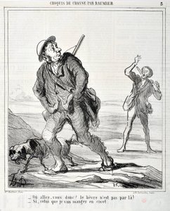 Umělecké dílo Honore Daumiera (1808-1879) Charivari pochází z roku 1864: Serie Sketch de Chasse “” Ou va donc? Zajíc tam není! - Pokud ten, který budu jíst v cibetce”” MUSEE DES BEAUX ARTS - PALAIS LONGCHAMP, MARSEILLE od Honoré Daumier