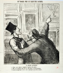 Umělecké dílo Honore Daumiera (1808-1879). Charivari pochází z roku 1865: Serie Sketches Pořízené v Salonu Rozmarný malíř. "Tady se podívej, jak rozumím apoteóze mučedníka... "Ale já vidím jen dvě nohy tvé osoby." - Hlava je už zvednutá od Honoré Daumier