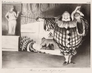 Spusťte oponu, hraje se fraška / Senkt den Vorhang, die Posse ist (také: La Caricature č. 201, 11.09.1834). 1834 od Honoré Daumier
