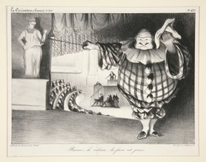 Baissez le rideau, la fraška est jou?e. (Spusťte závěs, fraška je u konce.), pl. 421 z časopisu La Caricature no. 201 od Honoré Daumier