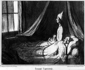 Věřit, že ho uvidím, karikatura Honore Daumiera (1808-1879). "" Charivari "" od Honoré Daumier