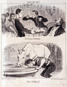 Karikatura o gastronomickém zneužívání. Pití seriálu Paris: „“ Pití, aby se člověk nudil. Opravdu žízeň." Rytina Honore DAUMIEROVÉ (1808-1879). Výpis z novin “” Le Charivari”” 16. června 1852 Rozměr 37x26cm Inv D 2310 - krabice 24 N¡5. Marseille, Musee des od Honoré Daumier
