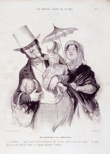 Karikatura o rodině. Série „“The Beautiful Days of Life“““: Neděle na venkově...“ Rytina Honore DAUMIER (1808-1879). Výňatek z novin „“Le Charivari““ z 21. července od Honoré Daumier