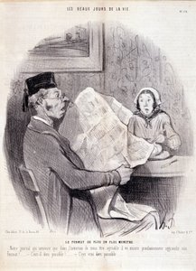 Karikatura o tisku. Série “” The Beautiful Days of Life”””: “” Formát stále více monster...””. Rytina Honore DAUMIEROVÉ (1808-1879). Výňatek z novin „“Le Charivari““ z 18. října od Honoré Daumier