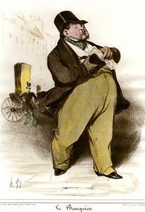Kreslená kresba bankéře od Honore Daumiera (1808-1879) z „The Charivari““ 1835. Soukromá sbírka od Honoré Daumier