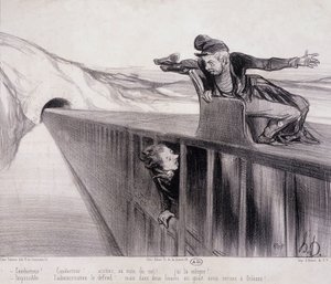 Daumierova karikatura "Les Chemins de Fer", sd. 19. století od Honoré Daumier