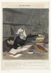 Postavy za čtecím stolem ve veřejné knihovně Les Bas Bleus (název série na objektu) od Honoré Daumier
