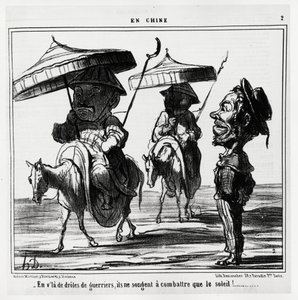 Tito směšní bojovníci myslí jen na boj se sluncem. V sérii En Chine, ilustrace Honore Daumiera (1808-1879), uveřejněná v časopise "Charivari" z 8. ledna. od Honoré Daumier