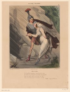 Karikatura Aeneas a Dido Enée et Didon (název na objektu) Karikatury postav ze starověku (název série) Histoire ancienne (název série na objektu) od Honoré Daumier