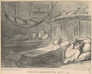 Interiér přeplněného bytu... od Honoré Daumier