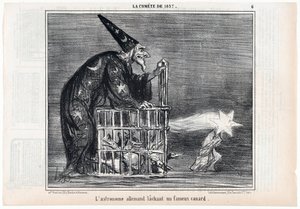 Kometa z roku 1857, Německý astronom vypouštějící slavnou kachnu, z hospody Le Charivari. 1858. od Honoré Daumier