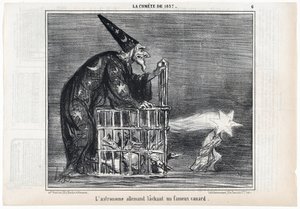 Kometa z roku 1857, "Německý astronom vypouštějící slavnou kachnu", z Le Charivari, hospoda. 1858 (rytina) od Honoré Daumier