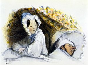 Muž a žena v posteli: „“ Nezbedný spáč! Go ... “”, “” Historie erotického umění ”” od Edouarda Fuchse, Berlín od Honoré Daumier