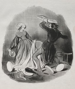 Manželské celnice: Ach! myslíš si, že ti tvá žena neposkytuje dost, villiane..., 1841. od Honoré Daumier