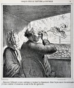Pane Colimarde, pokud se budete na tanečníky i nadále dívat tak nevhodným způsobem, vezmu vás domů, než show skončí. Rytina Honore Daumiera (1808-1879) v „“Le Charivari““. Rozměr listu: 24,6 x 36 cm. Palais Longchamp, Musee des Beaux Arts de Mar od Honoré Daumier