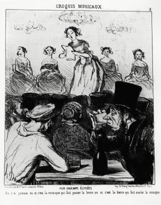Hudební skeče: na Champs Elysees jsme nikdy nevěděli, jestli je to hudba, kvůli které se pivo míjí, nebo pivo, kvůli kterému hudba polyká. Illustration d
