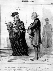 Můj milý pane, je pro mě absolutně nemožné potěšit vaši věc... chybí vám nejdůležitější kousky... (kromě) mincí!... , ze série kreslených filmů „Gens de Justice“ od Honore Daumier (1808-1879). "Serenáda" od Honoré Daumier