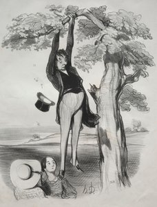 Pastorales, deska 2: Rizika příliš energického třesení švestkou..., 1845. od Honoré Daumier