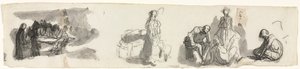 List studií se skupinou čtyř postav vpravo (recto) od Honoré Daumier