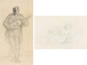 Zpívající kytarista (recto); Ležící žena opřená o paži (verze) od Honoré Daumier