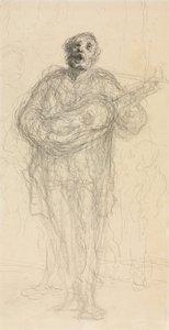 Zpívající kytarista recto, ležící žena opíraje se o paži, 185560. od Honoré Daumier