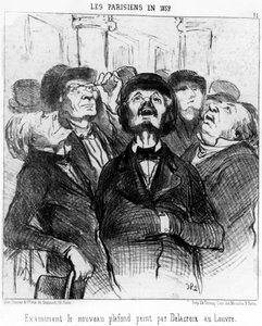 Pařížané v roce 1852 zkoumají nový strop namalovaný Delacroixem v Louvru, převzatý z „“ Obrazy a salony“, série karikatur Honore Daumiera (1808-1879). "Serenáda" od Honoré Daumier