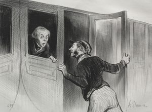 The Railroads, deska 11: Hazard of Sleeping on a Journey od Honoré Daumier
