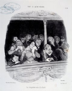 Páté dějství má Gaite Výrazy tváře publika během show (nuda, únava, ztráta interetu) Karikatura od Honore Daumier (1808-1879). Pařížské muzeum 19. století Carnavalet od Honoré Daumier