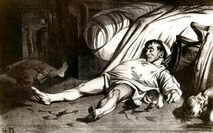 Masakr v Rue Transnonain 14. 4. 1834: vojenská masakry obyvatel budovy 12 Rue Transnonain v Paříži ji znovu uvěznili po smrti jednoho ze svých důstojníků - Litografie Honore Daumier (1808-1879) 1837. Soukromá sbírka od Honoré Daumier