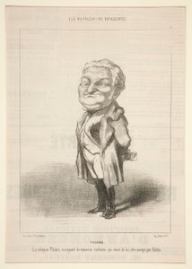 Thiers: Občan Thiers si zkouší nový kostým, který mu právě poslal Bavin od Honoré Daumier