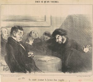 Výbor poslouchající čtení tragédie od Honoré Daumier