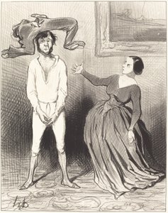 Žena jako já... dát knoflík zpátky?... od Honoré Daumier