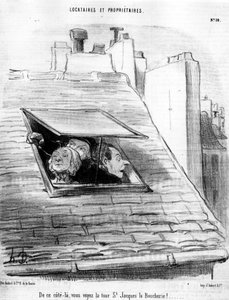 z této strany vidíte St. Jacques Tower the Boucherie!... , převzato z „“ Tenants et Owners“, kreslený seriál od Honore Daumiera (1808-1879). "Serenáda" od Honoré Daumier