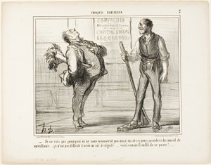 "- Opravdu nevím, proč bychom jednou nemohli být jmenováni členy rady pro dohled..... koneckonců není tak těžké vypadat důstojně... co takhle taková póza", talíř 2 z Croquis Parisiens od Honoré Victorin Daumier
