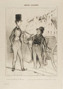 "- Taxi Monsieur Taxi - Nemám ani na to, abych šel pěšky," deska 8 z knihy Émotions De Parisiens od Honoré Victorin Daumier