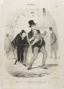 "- Ano, v pořádku, ale chudáka chlapce bolí břicho," talíř 13 od Les Papas od Honoré Victorin Daumier