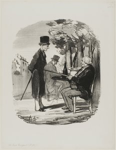 "- Dnes večer si s námi nedáte láhev piva... Je mi jasné, že máš dnes soukromou večeři, ty darebáku...," talíř 81 z Les Bons Bourgeois od Honoré Victorin Daumier