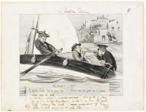 Manévr na lodi, devátý talíř z knihy Les Canotiers Parisiens od Honoré Victorin Daumier
